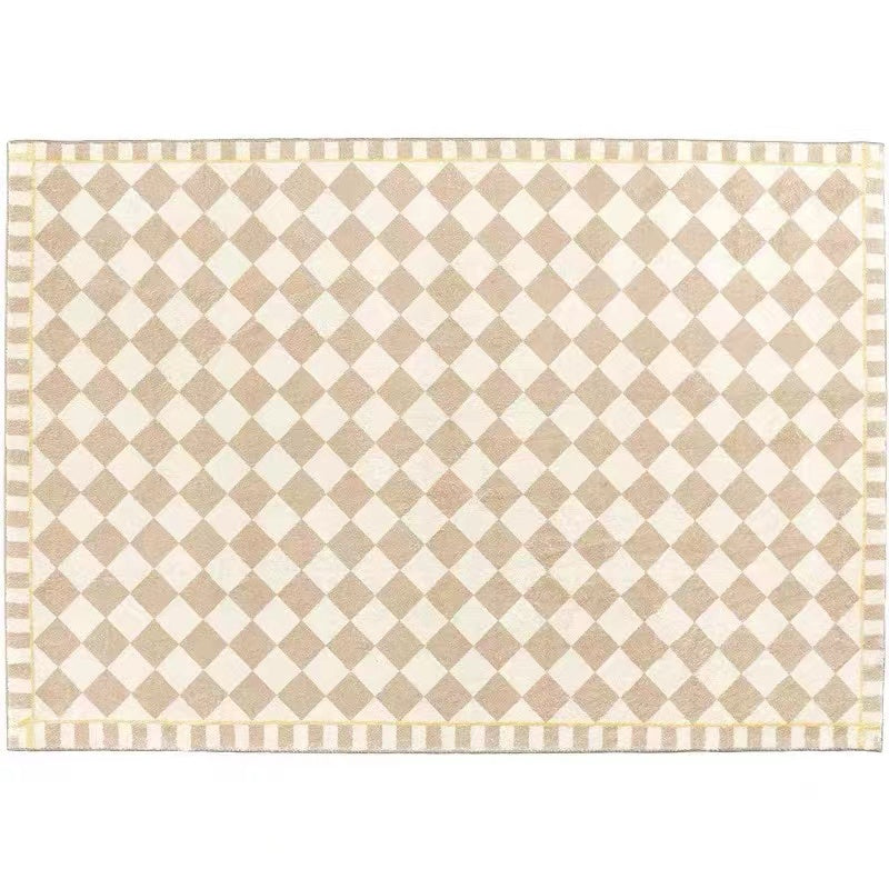 Faux Lambswool Modern Living Room Rug Cream Checkered