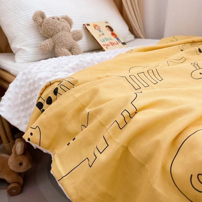 Double-Layer Bean fleece blanket Baby Comforter Blanket Elephant And Giraffe