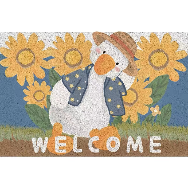 Wire Loop Entrance Mat Straw Hat Blue Duck