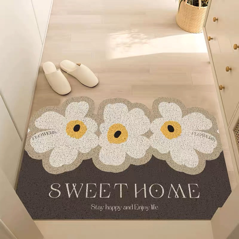 Wire Loop Entrance Mat White Three Flowers