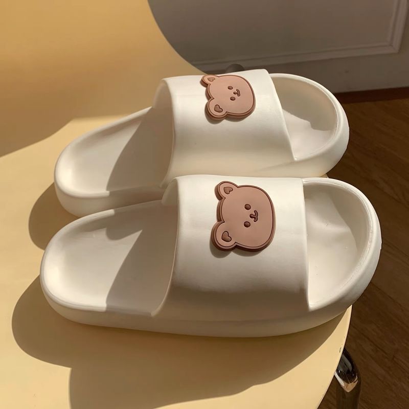 Waterproof Super Soft Bath Slippers Big Head Bear White