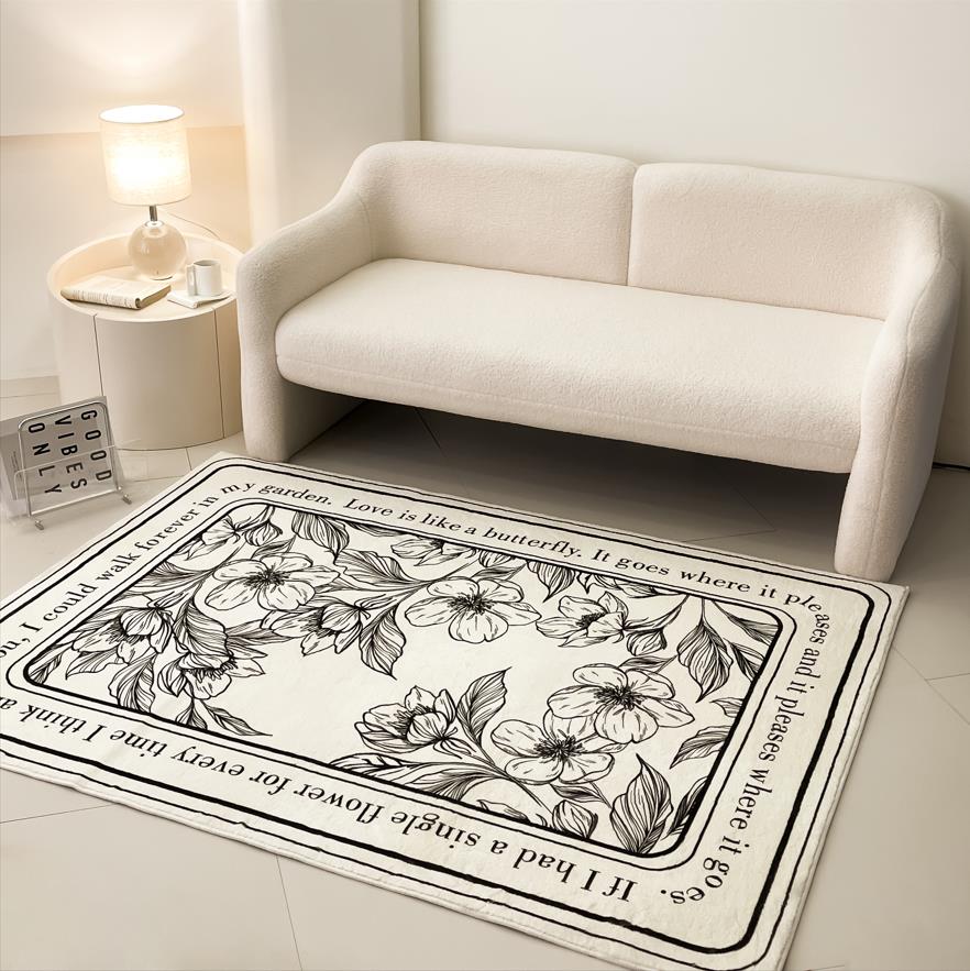Retro Modern Living Room Rug Black and White Garden