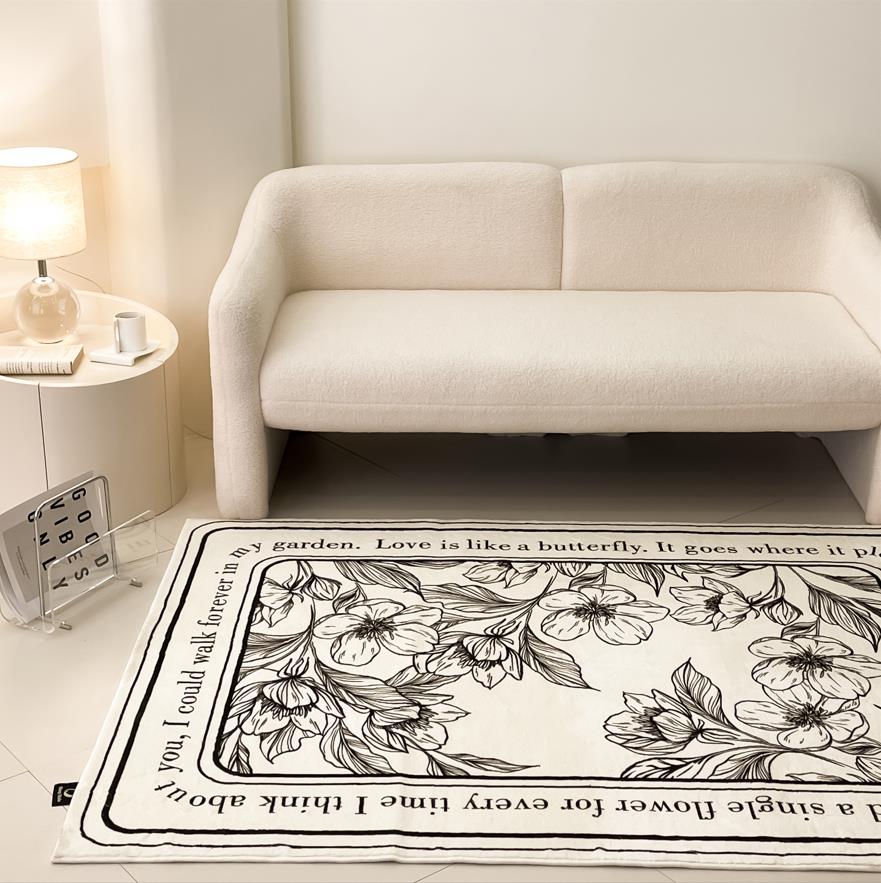 Retro Modern Living Room Rug Black and White Garden