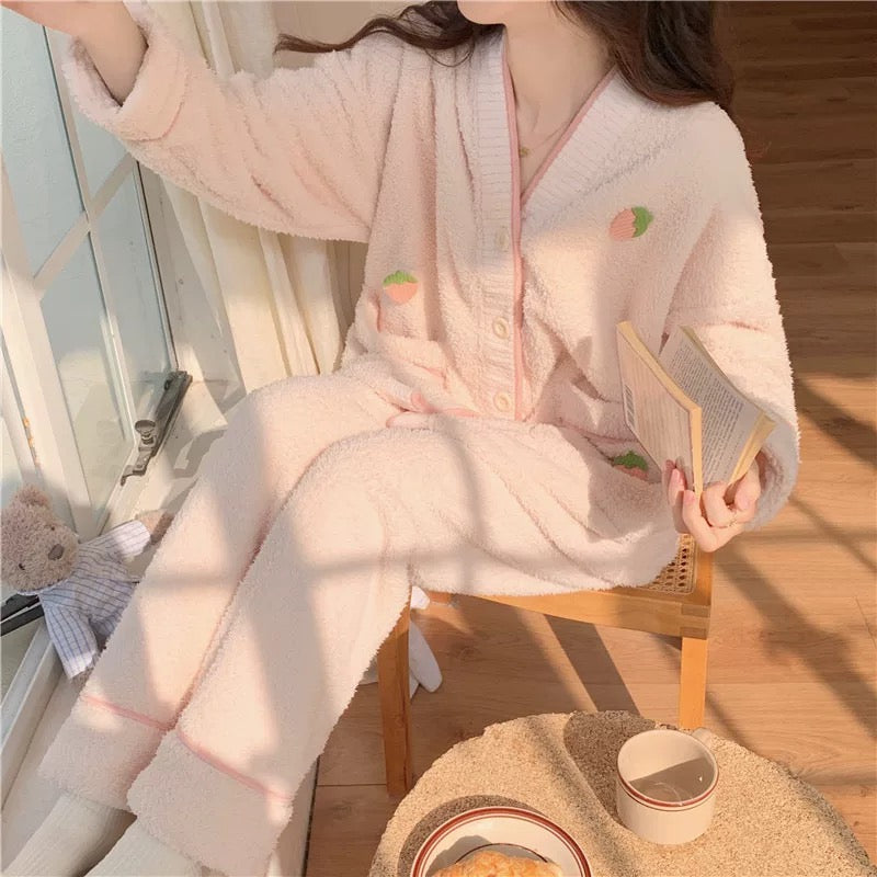 Coral Fleece Super Comfortable Homewear Cute Strawberry
