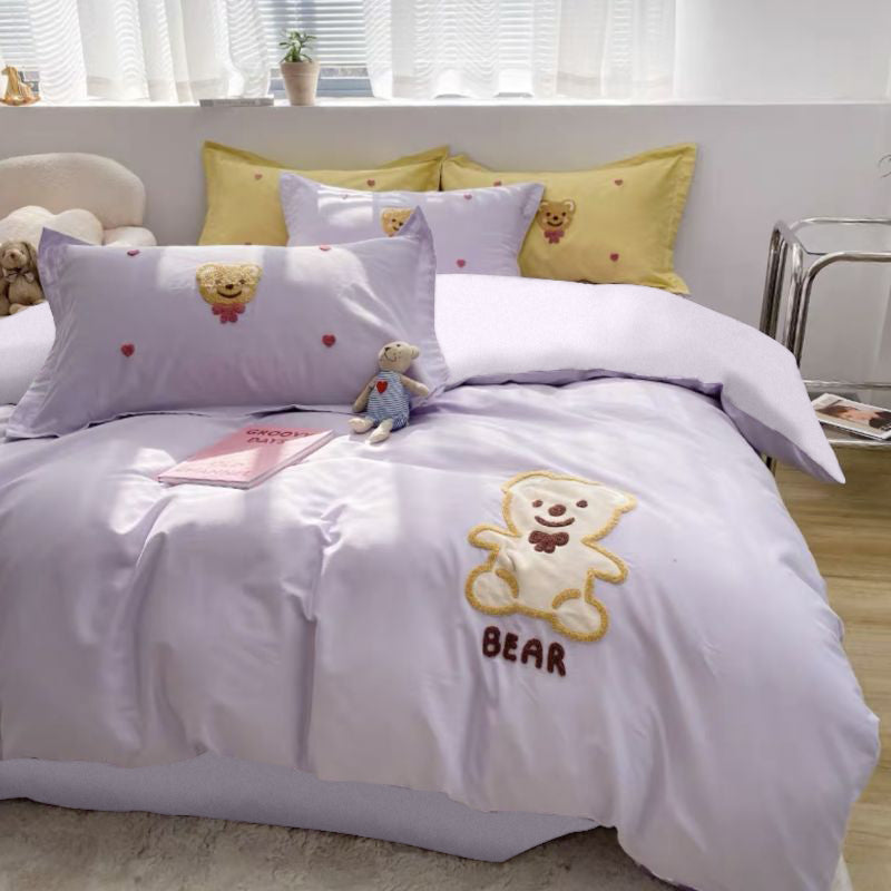 40S Long-Staple Cotton Bear Embroidery Set in 4 Lilac Purple