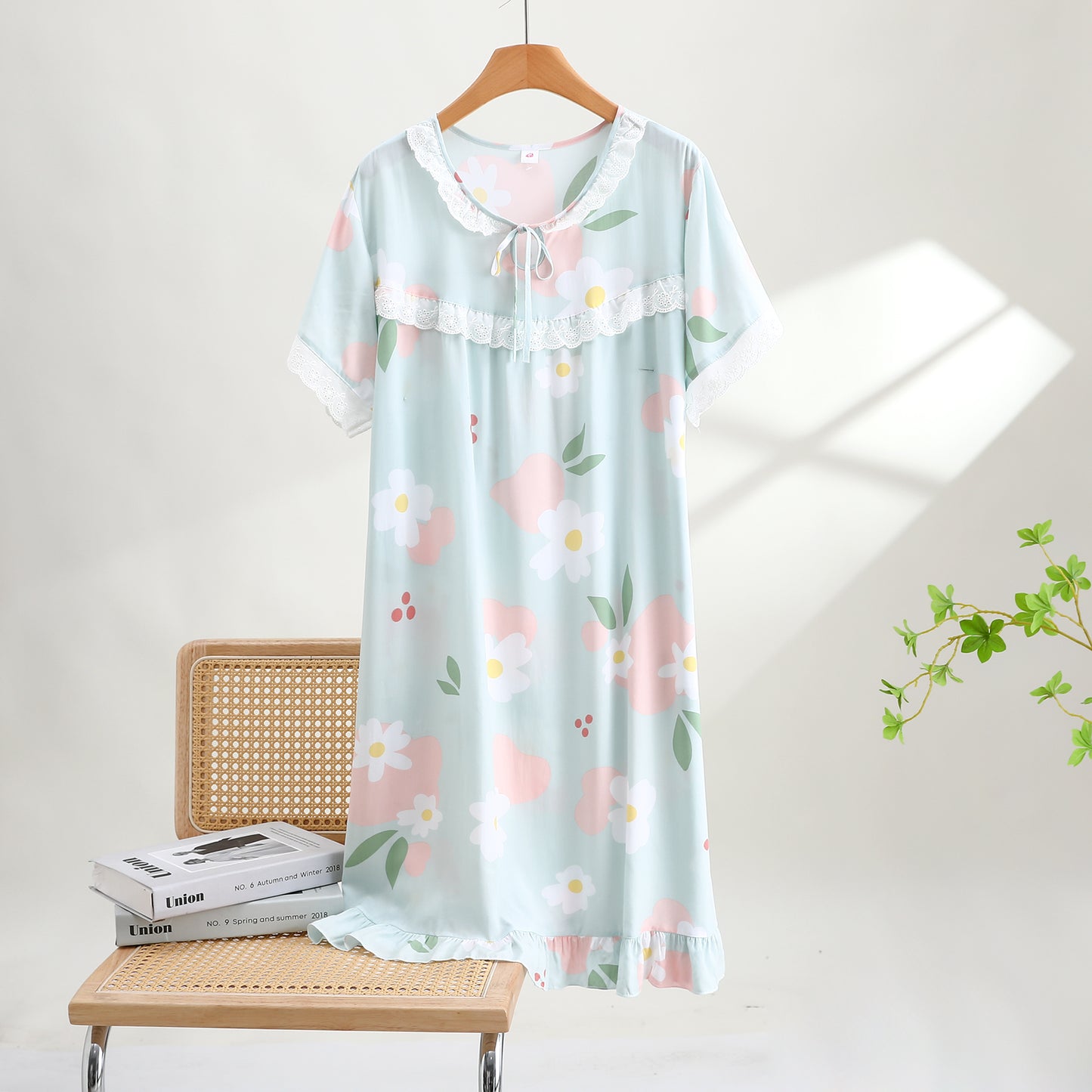 Thin Cotton Summer Nightgown Fresh and Comfortable - Green