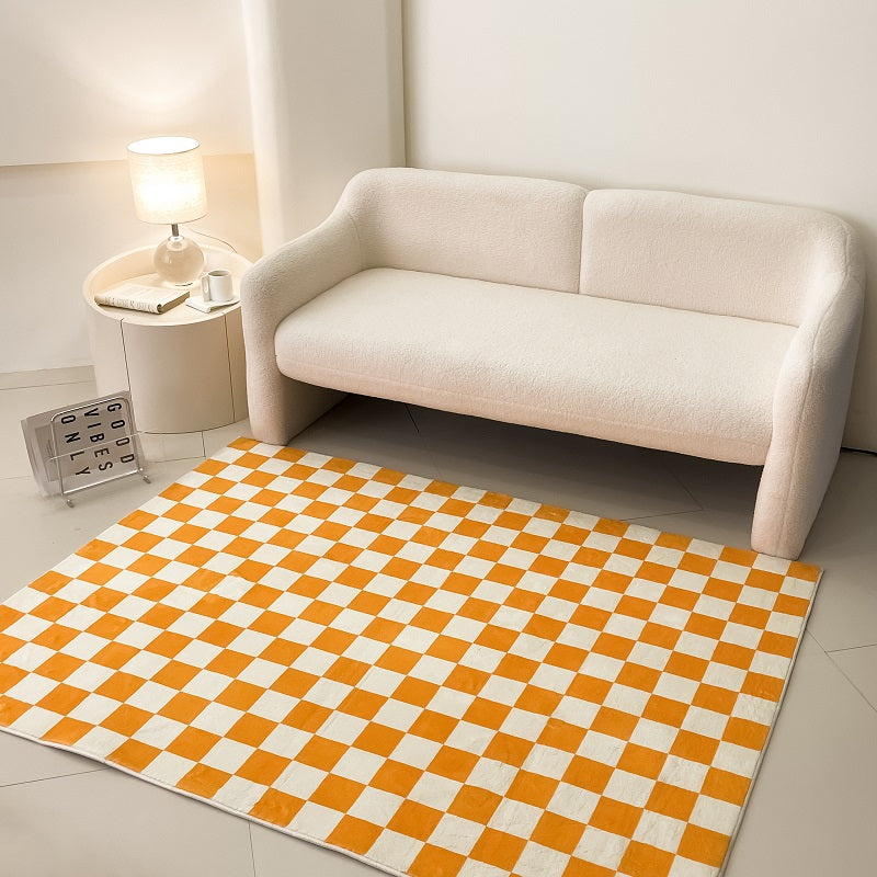 Faux Lambswool Modern Living Room Rug Plaid Yellow