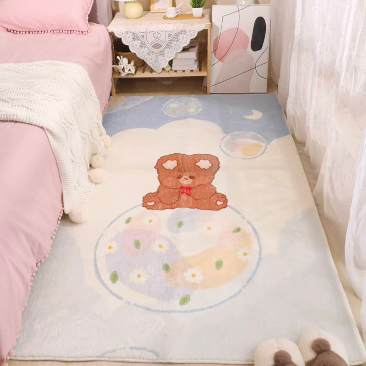 Faux Lambswool Rug Cute Bubble Bear