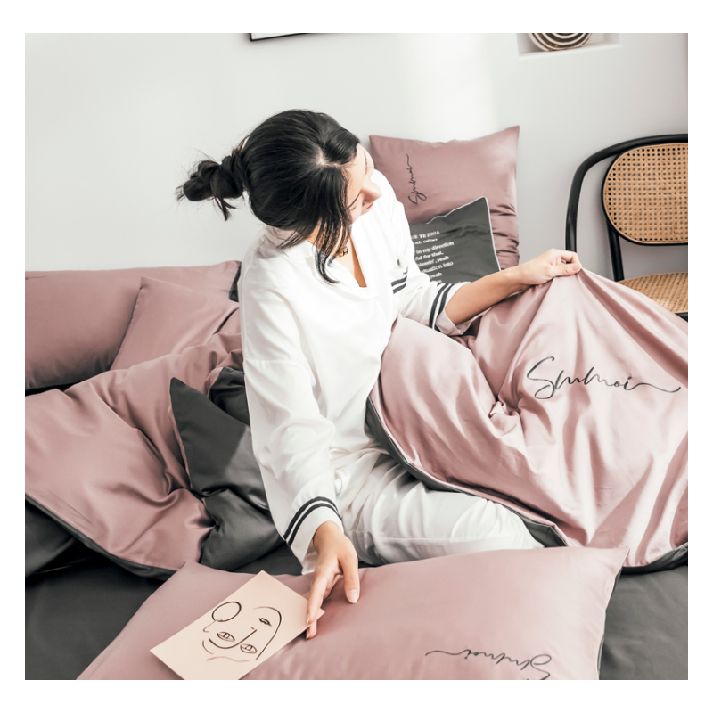 60S Long Staple Cotton Quilt Cover With Broidery-Pink