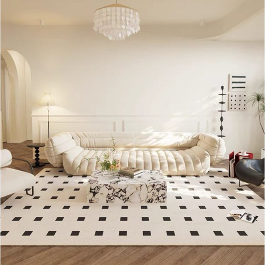 Black And White Checkered French Vintage Carpet