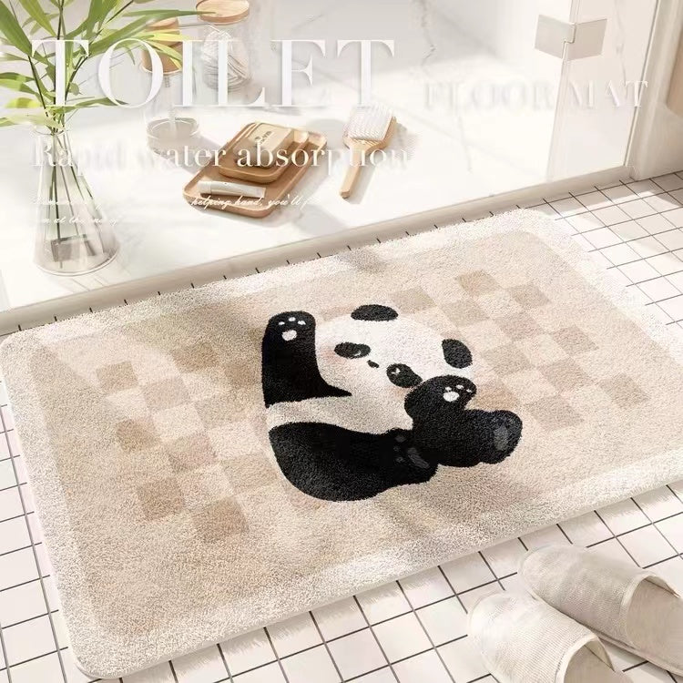 Faux Lambswool Bathroom Absorbent Non-slip Rug Hello Panda