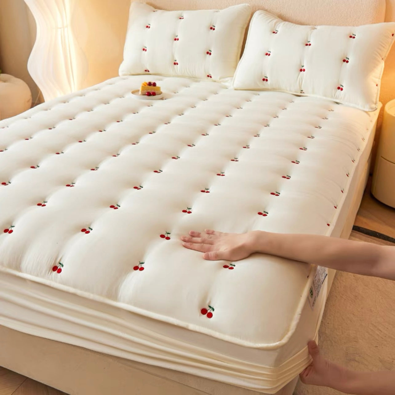 Waterproof Dirt-proof Fitted Sheet Mattress Protector Country Cherry