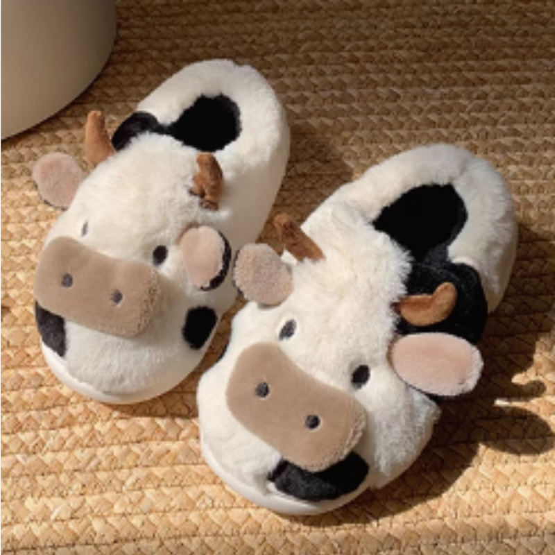 Winter Fluffy and Cute Warm Slippers Cute Cow