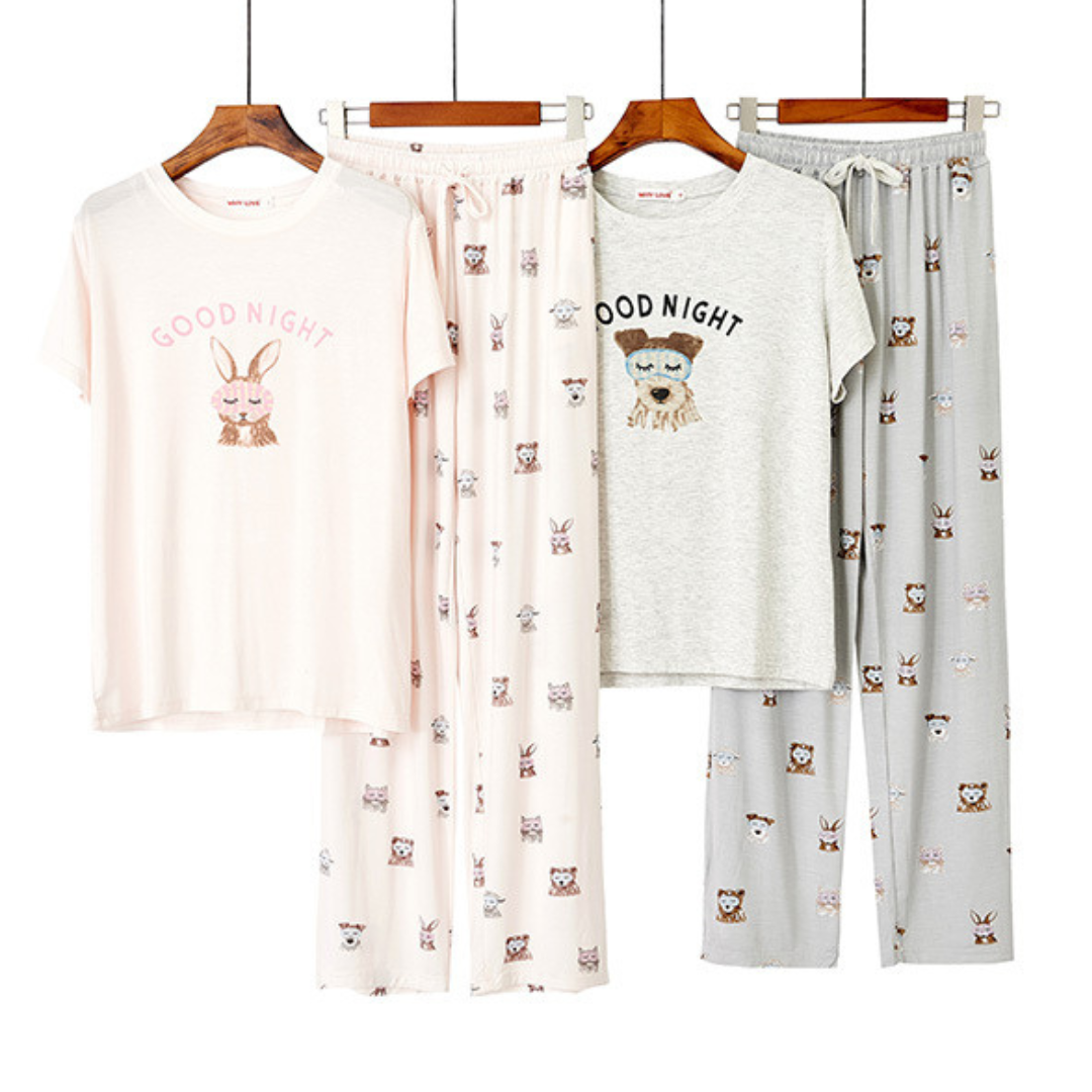 Modal Ultra-Soft Hand Feel Cute Animal Printed Short Sleeve Set