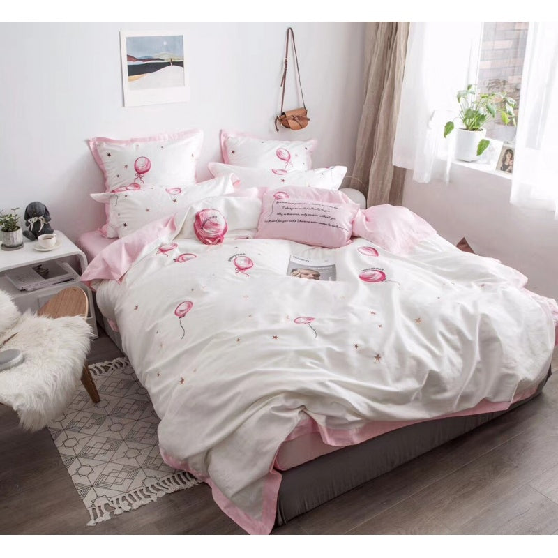 60S Long-Staple Cotton Embroidery 4 in 1 Bedding Sets Dreamfloat White