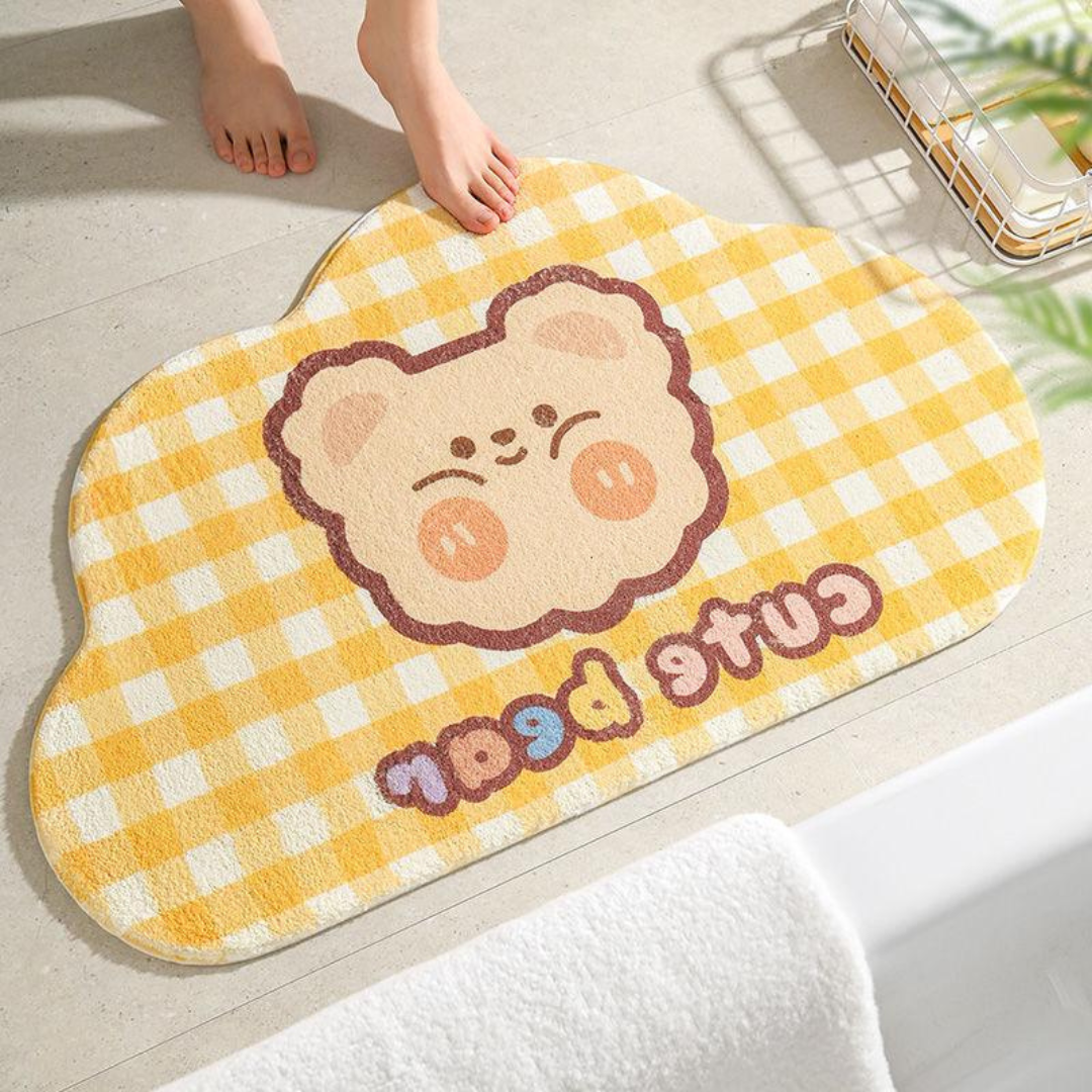 Faux Lambswool Bathroom Absorbent Nonslip Rug Yellow Bear