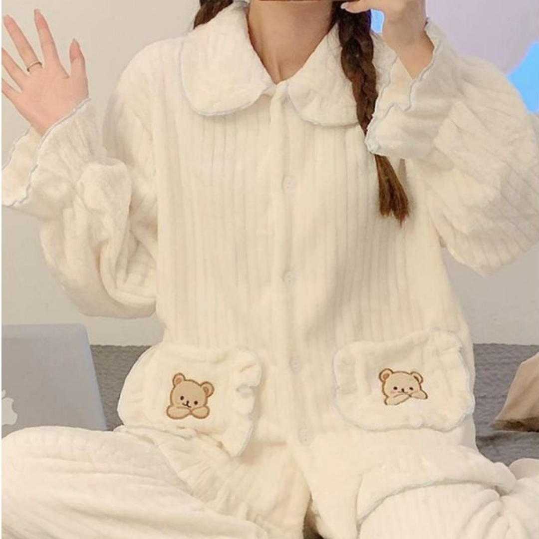 Coral Fleece Super Comfortable Loungewear Cute White Bear