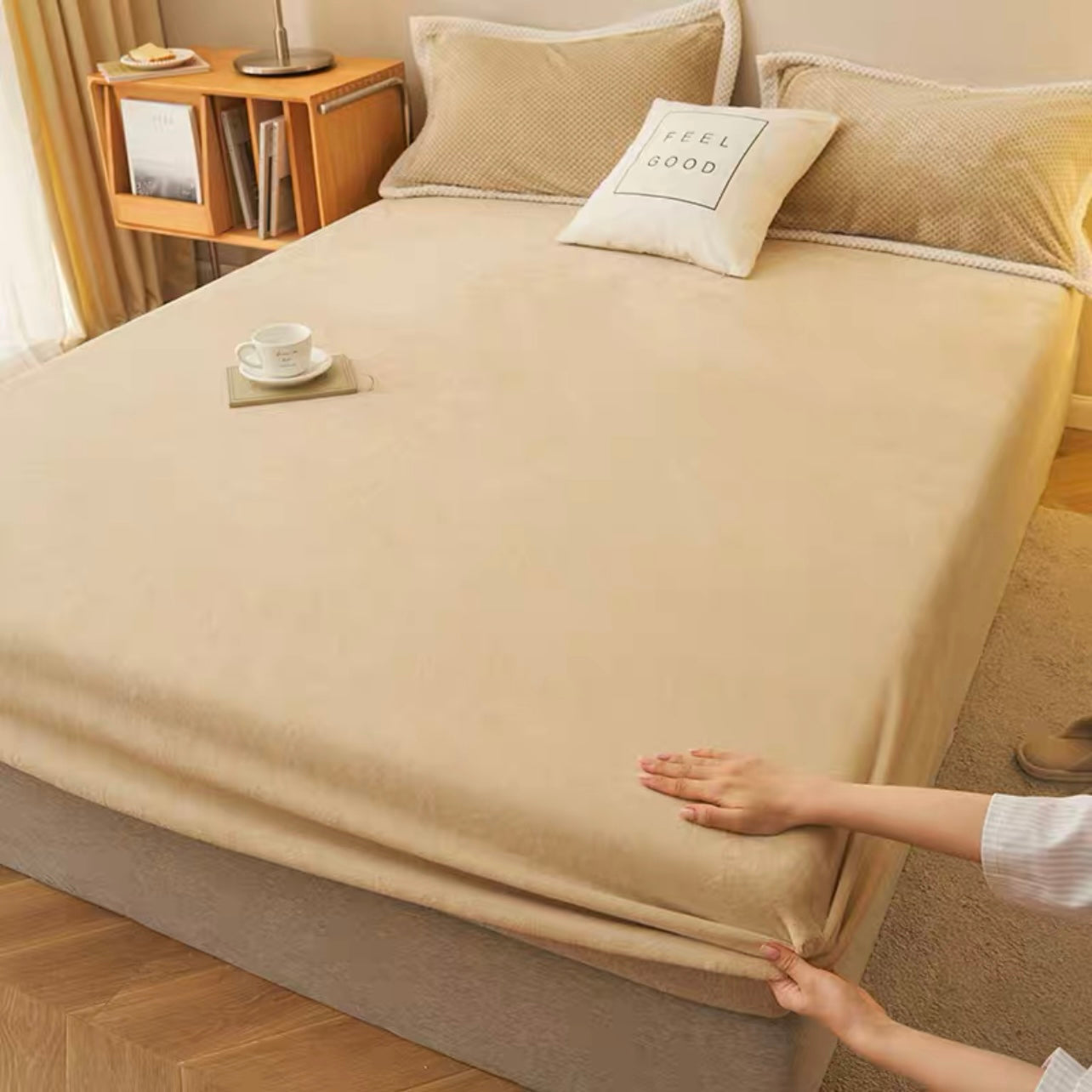 High GSM Milk Velvet Fitted Sheet Brown