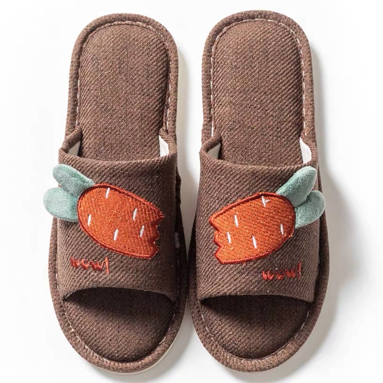 Four Seasons Comfortable Linen Slippers Open-mouthed Radish Brown
