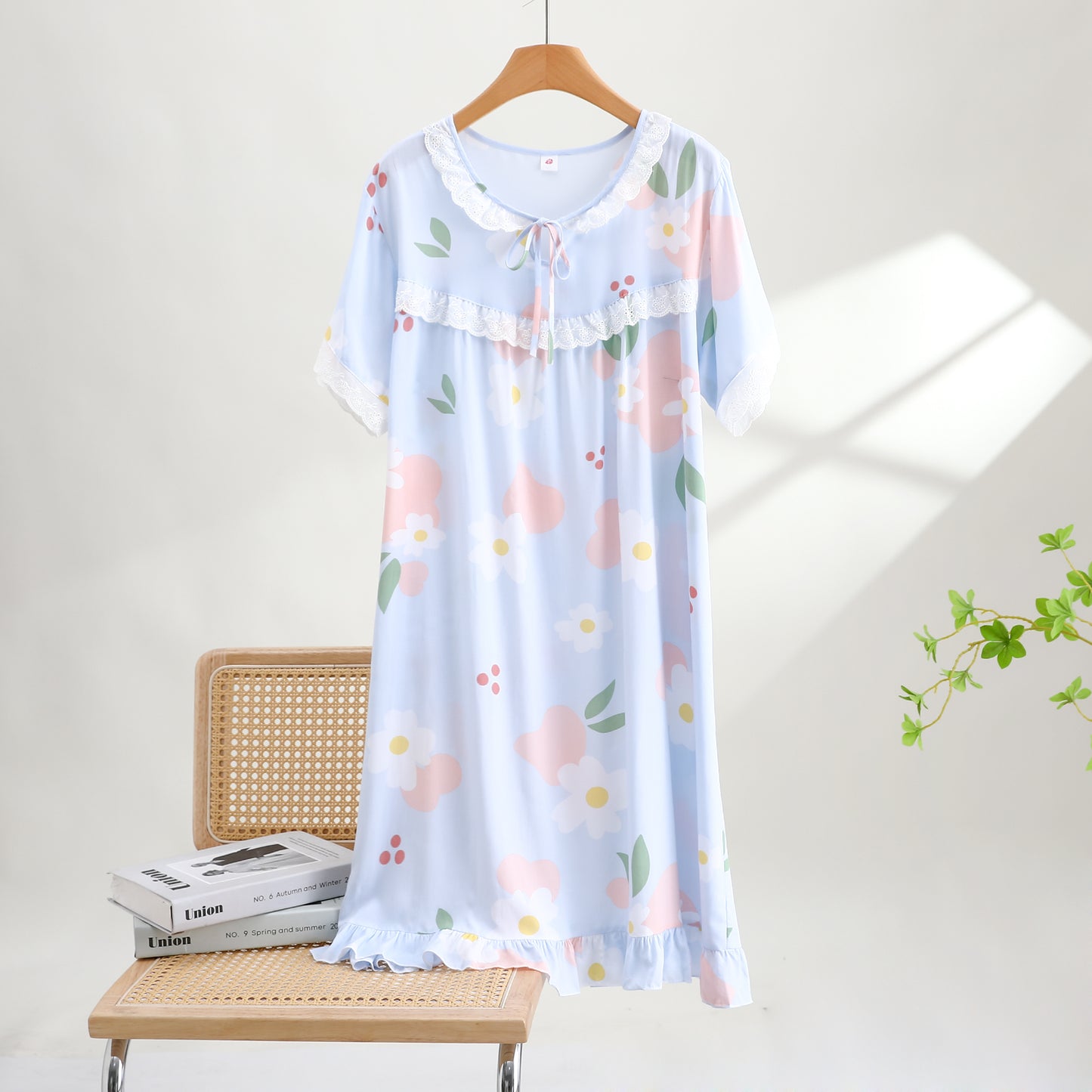 Thin Cotton Summer Nightgown Fresh and Comfortable - Blue