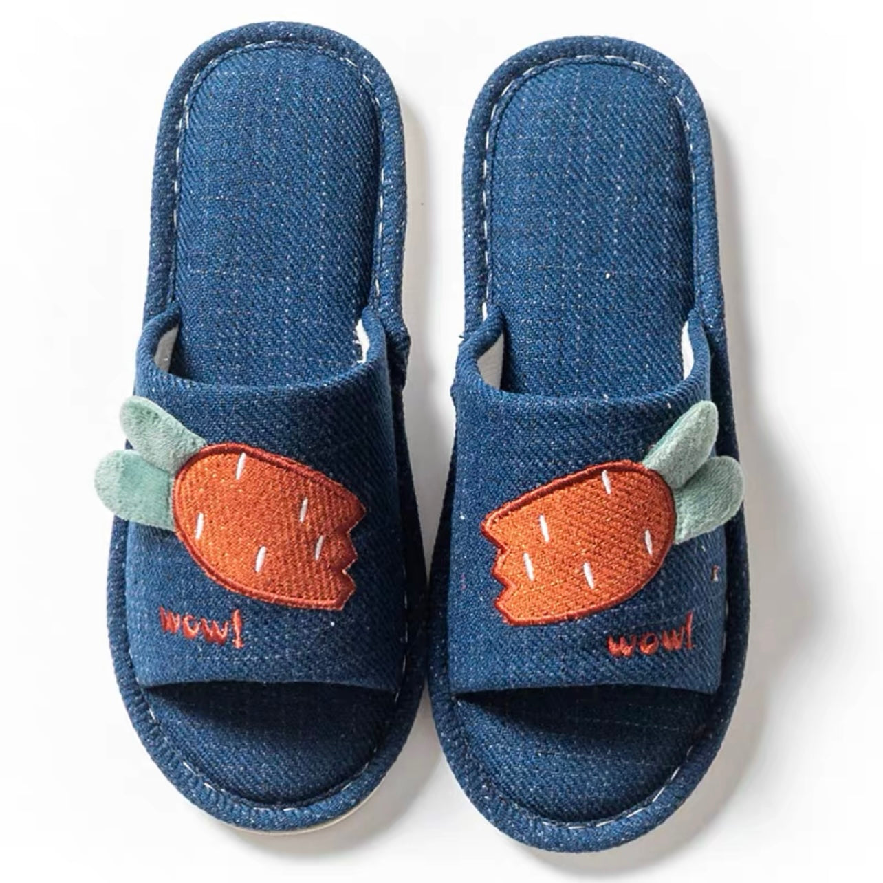 Four Seasons Comfortable Linen Slippers Open-mouthed Radish Blue