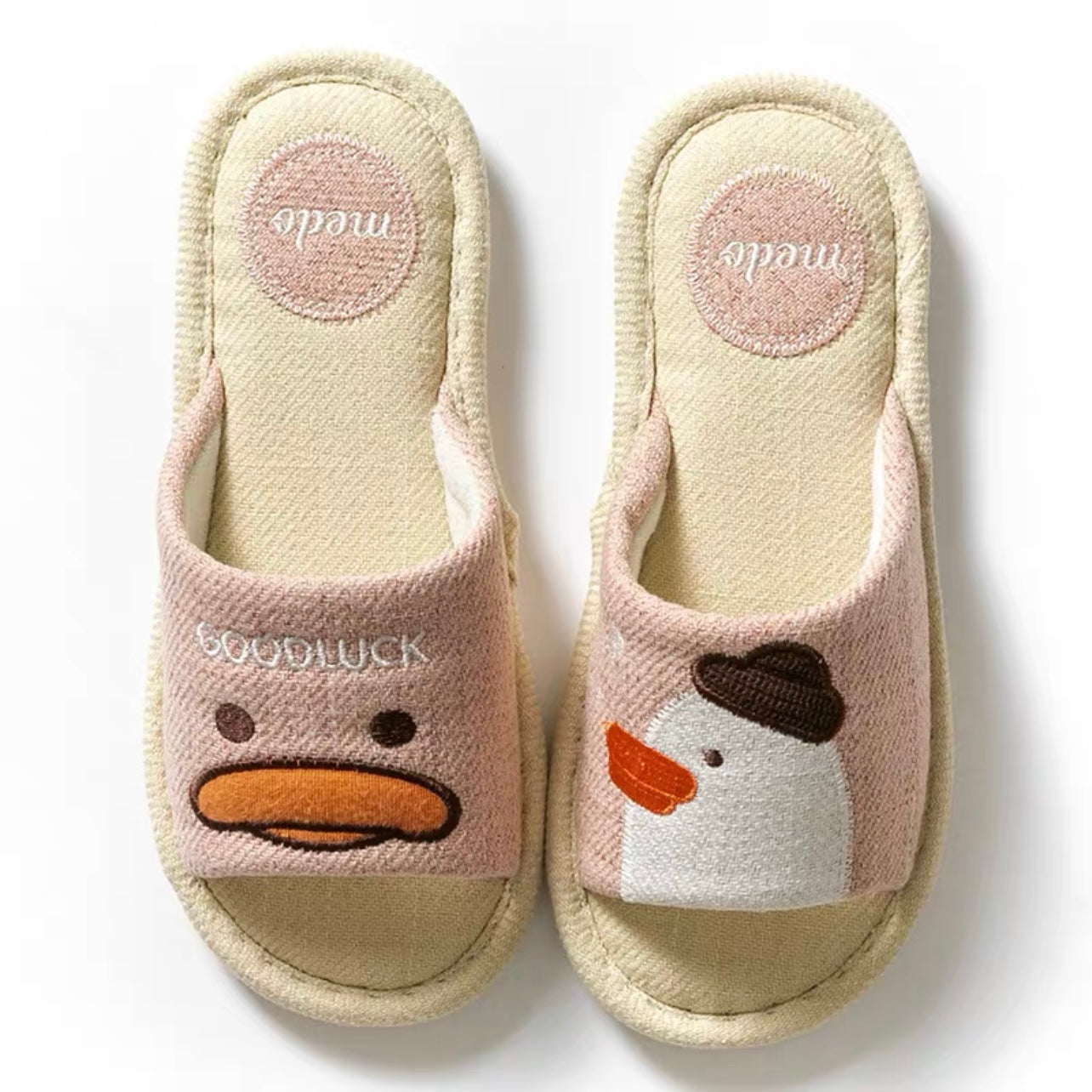 Four Seasons Comfortable Linen Slippers Open-mouthed Duck Pink