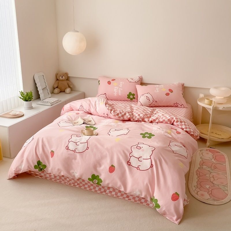 40S Pure Cotton Reversible 3 in 1 Bedding Sets Strawberry Pig