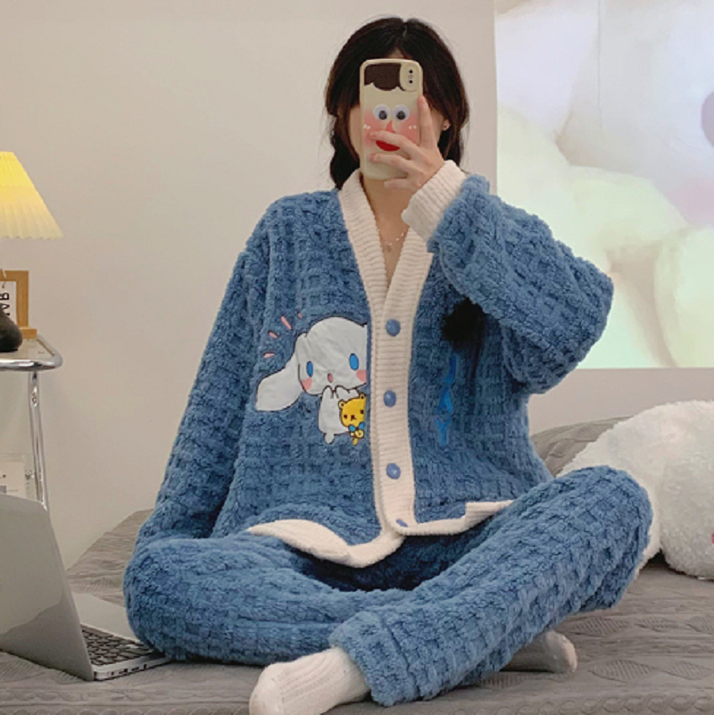 Coral Fleece Super Comfy Homewear Set Blue Cinnamoroll