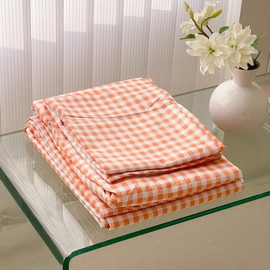 40s Pure Cotton Printed Cute Pillowcase Pair Orange Plaid
