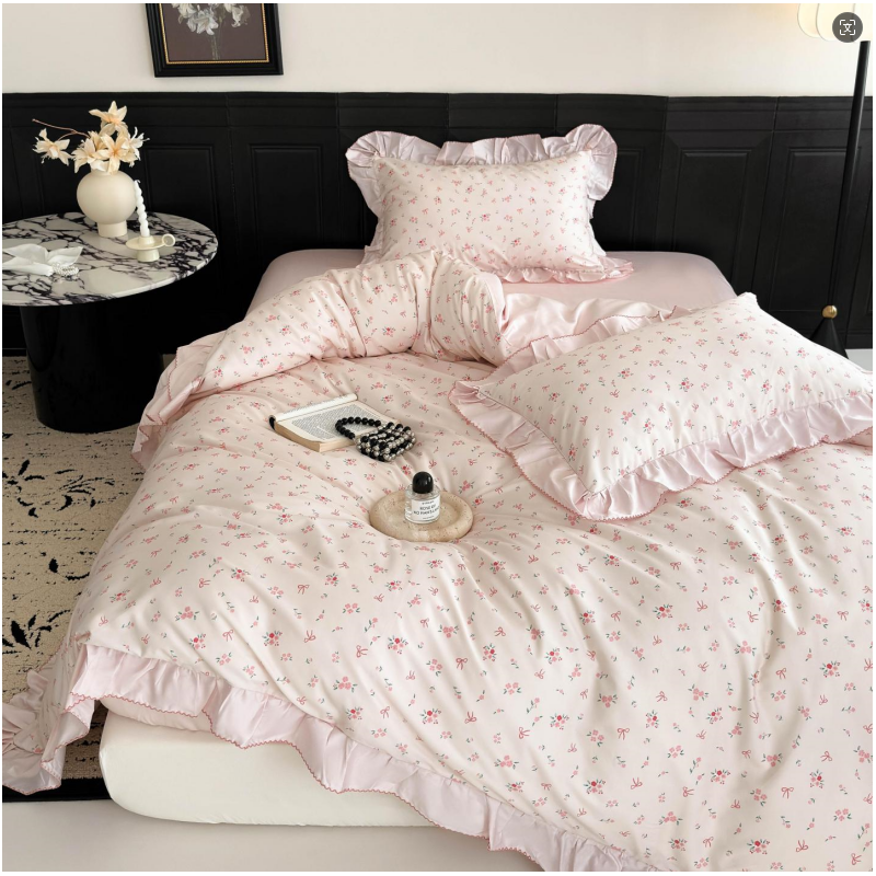 100s Long Staple Cotton Four Piece Bedding Set Pink Blossoms