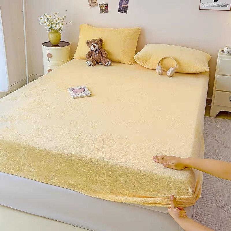 High GSM Milk Velvet Fitted Sheet Yellow