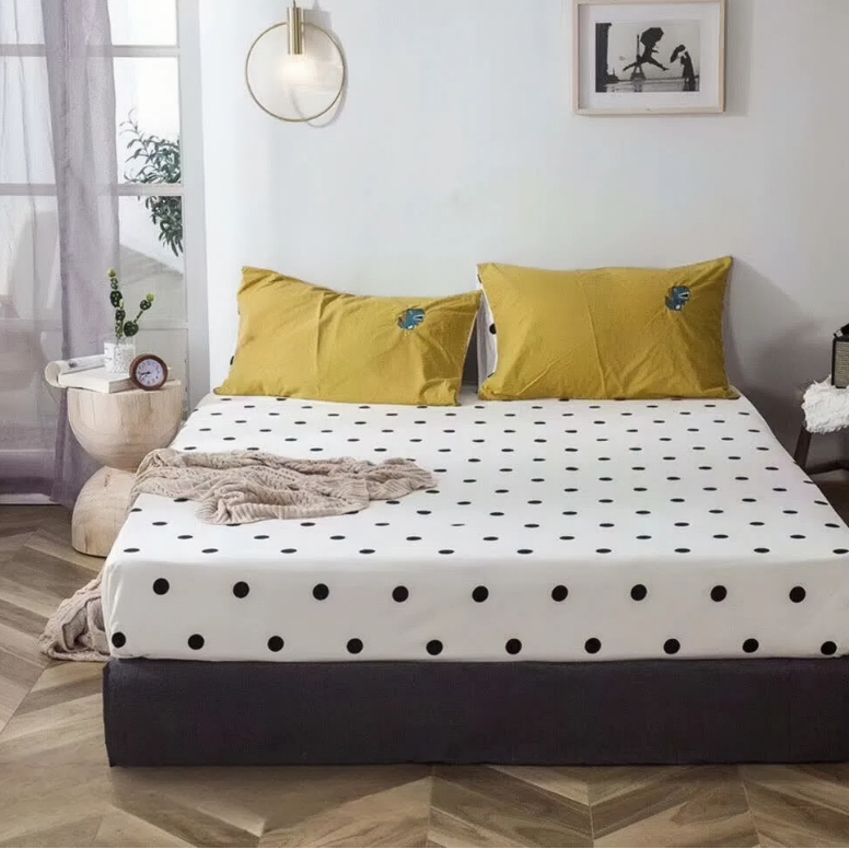 Water-washed Cotton Embroidered Fitted Sheet Dino Dots