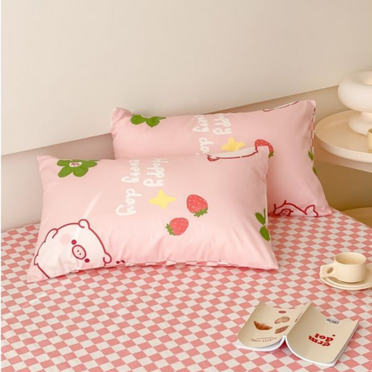 40s Pure Cotton Printed Cute Pillowcase Pair Adorable Piggy