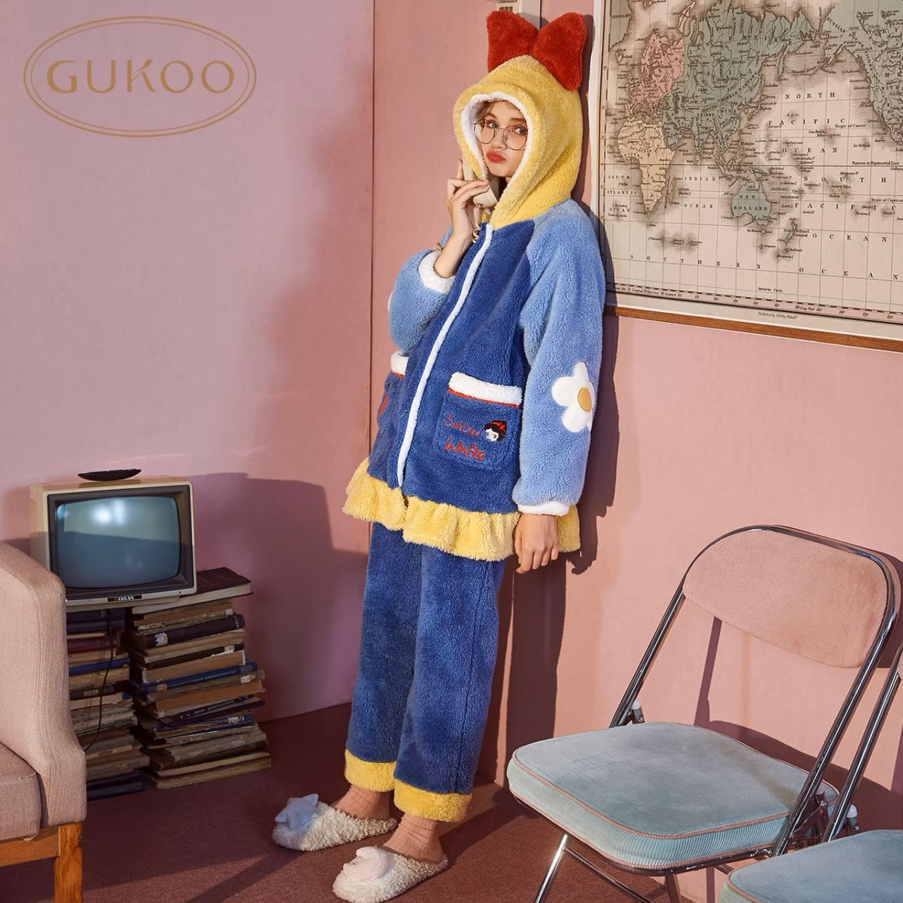 Winter Ultra Warmth Coral Fleece Gown Set Snow White Blue