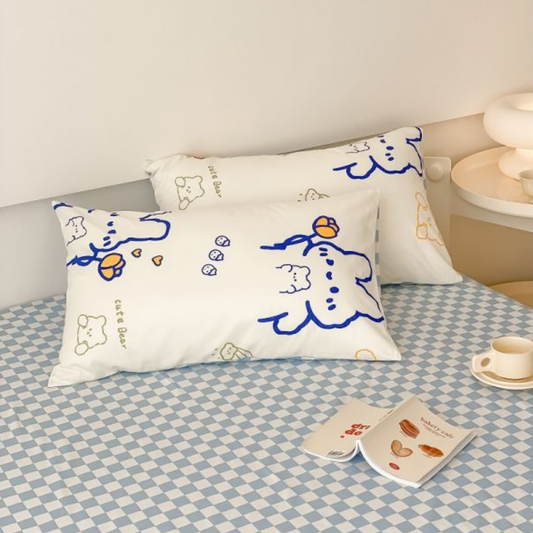 40s Pure Cotton Printed Cute Pillowcase Pair Joyful Stripe Bunny