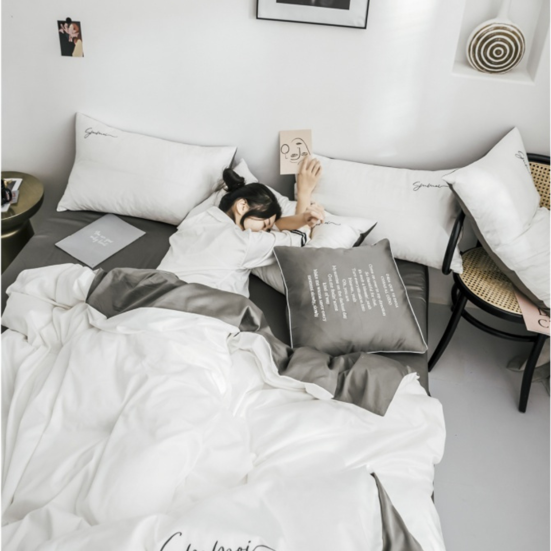 60S Long Staple Cotton Double Solid Color With Broidery-White