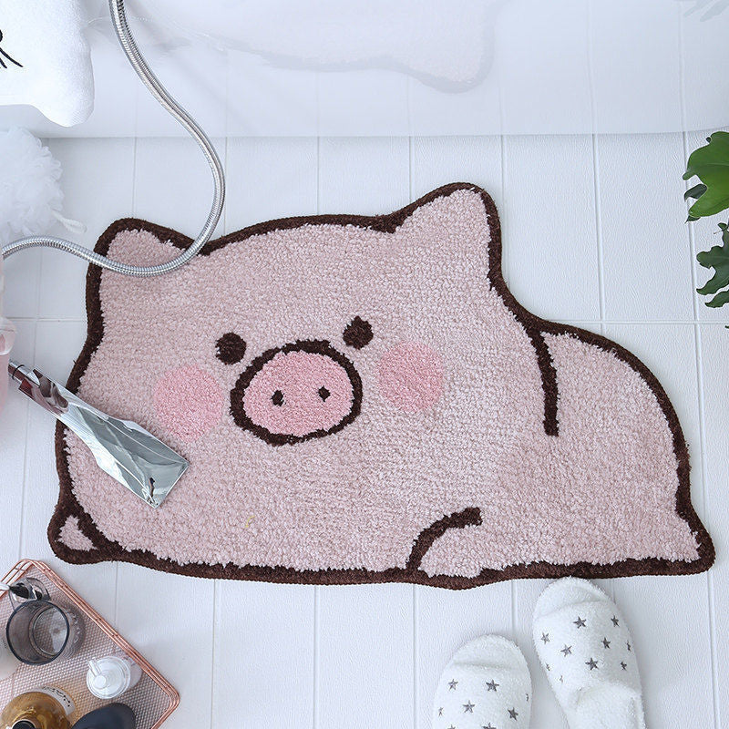 Faux Lambswool Bathroom Absorbent Non-Slip Rug Piggy