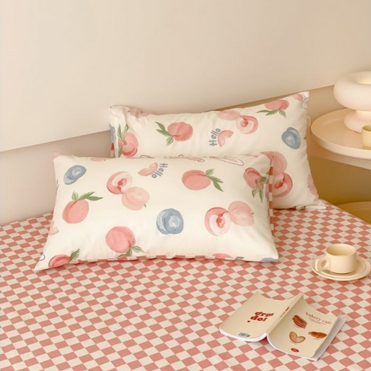 40s Pure Cotton Printed Cute Pillowcase Pair Peach Bunny