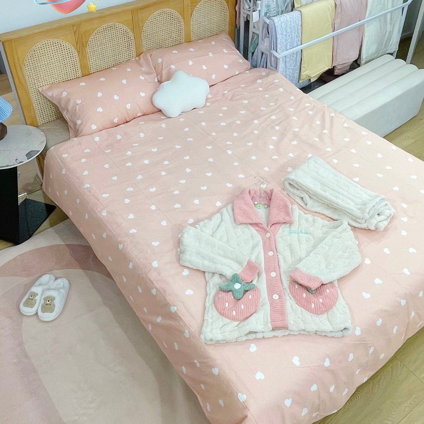 40S Pure Cotton Floral Double Sided Duvet Cover Pink Heart