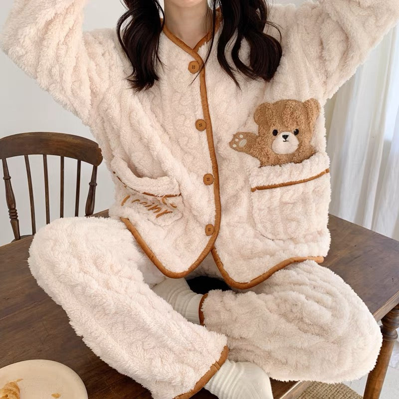 Coral Fleece Super Comfy Homewear Set Teddy Bear