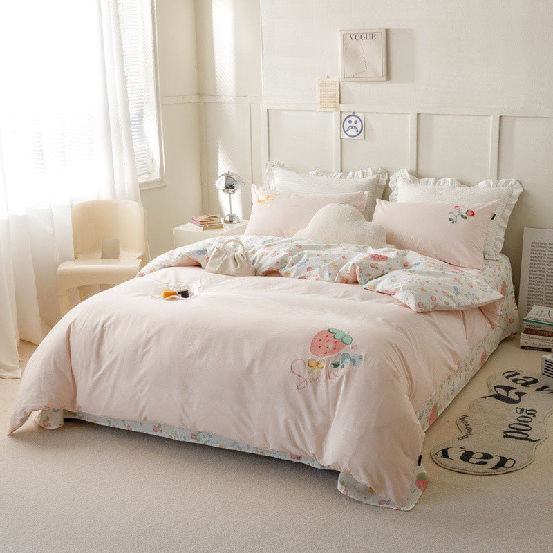 40S Pure Cotton Reversible 3 in 1 Bedding Sets Berry Bliss