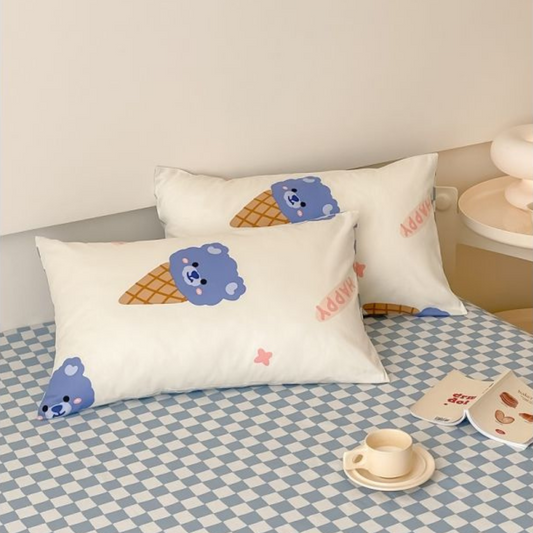 40s Pure Cotton Printed Cute Pillowcase Pair Ice Cream Bear