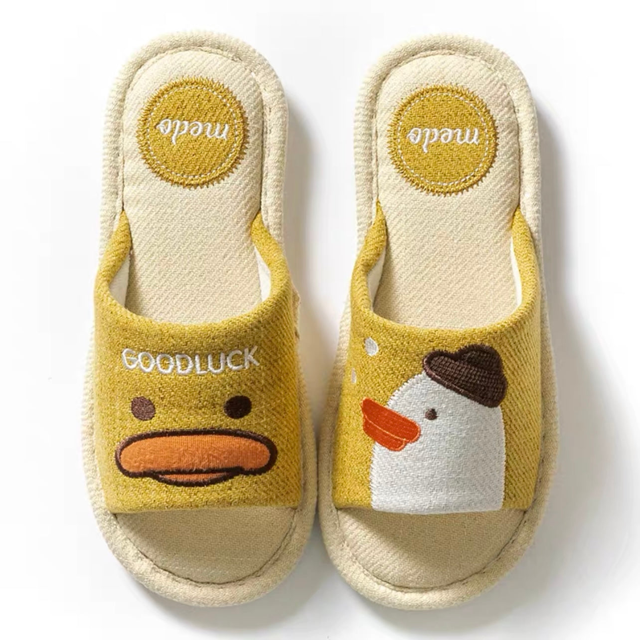 Four Seasons Comfortable Linen Slippers Open-mouthed Duck Yellow