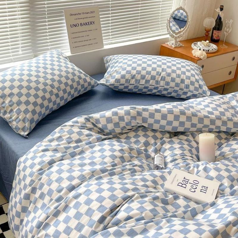 40s Pure Cotton Fitted Sheet 3 in 1 Bedding Sets Blue