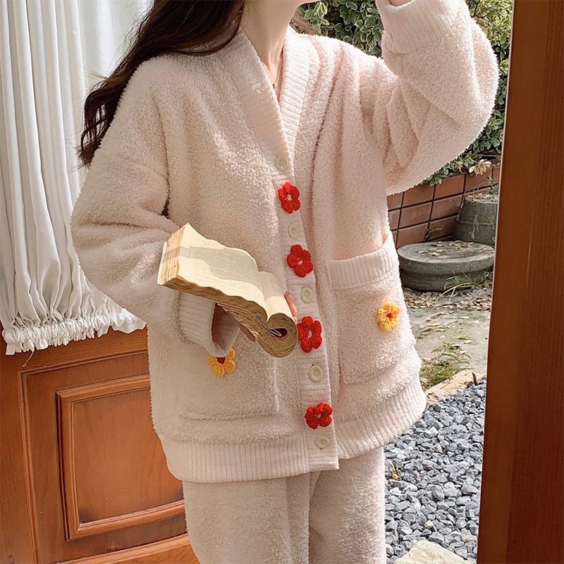 Coral Fleece Super Comfortable Homewear Pink Flower