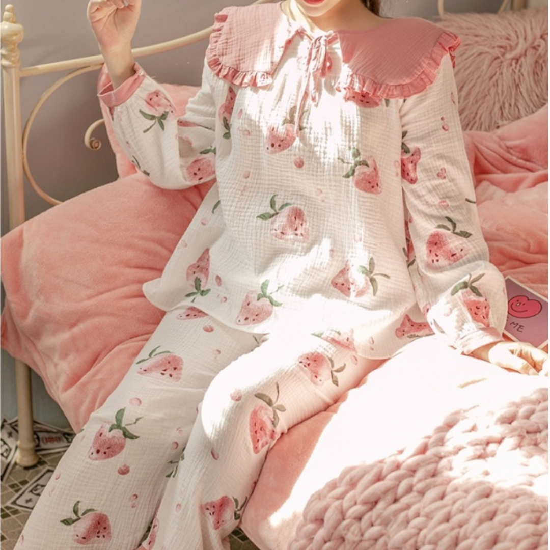 Strawberry Baby Cotton Long Sleeve Loungewear