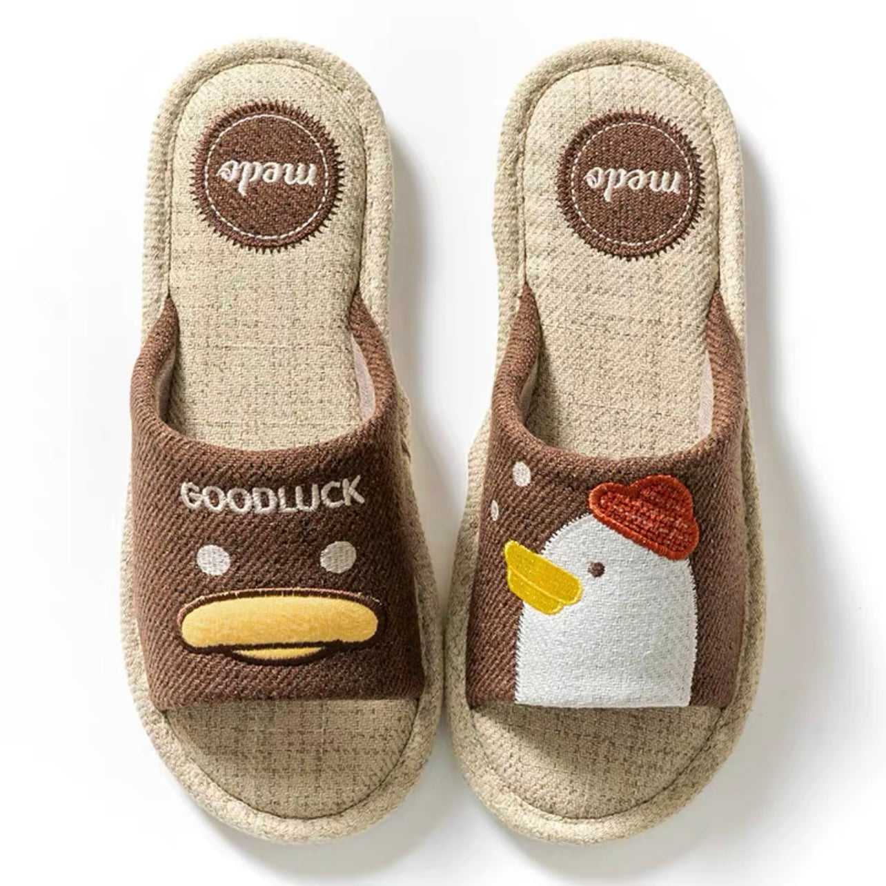 Four Seasons Comfortable Linen Slippers Open-mouthed Duck Brown