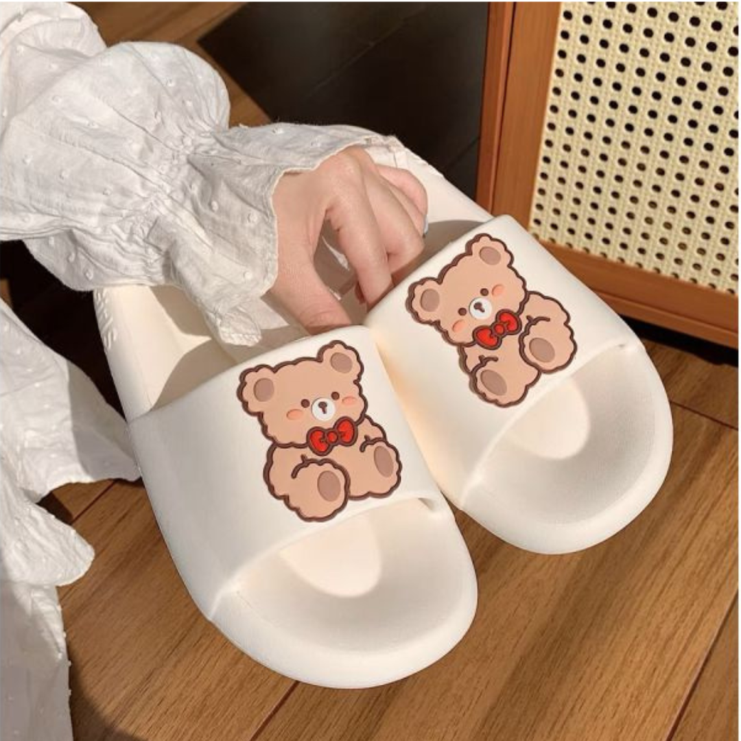 Waterproof Super Soft Bath Slippers Bow Bear White