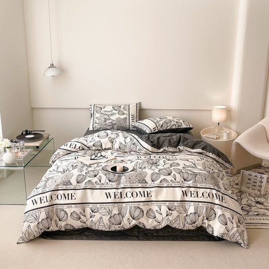 40S Pure Cotton Reversible Letter- 4 in 1 bedding sets