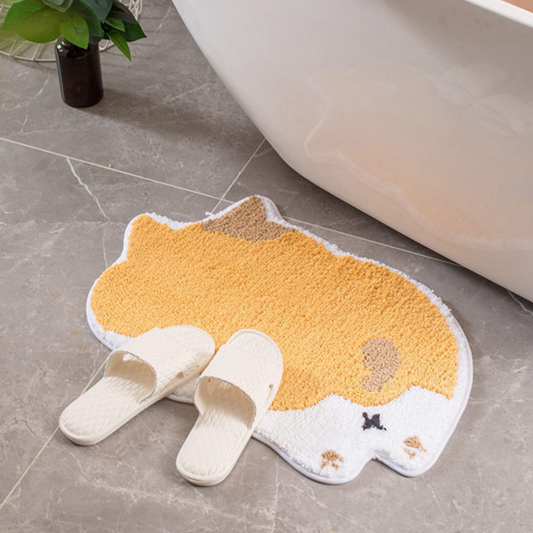 Faux Lambswool Bathroom Absorbent Nonslip Rug Orange Tabby Cat